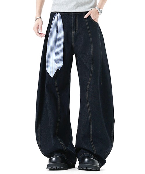 JOHNNY WOLF(ジョニーウルフ)の「MONEV スカーフ付き ワンウォッシュ ワイドバレル デニムパンツ(デニムパンツ・メンズ・ネイビー・L/M/S)」の4枚目の写真