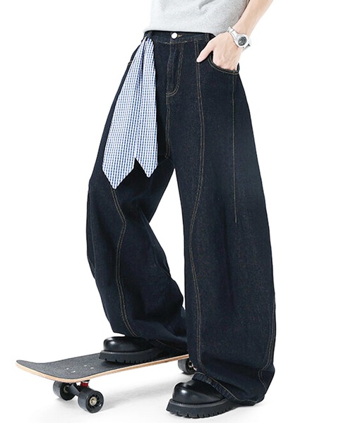 JOHNNY WOLF(ジョニーウルフ)の「MONEV スカーフ付き ワンウォッシュ ワイドバレル デニムパンツ(デニムパンツ・メンズ・ネイビー・L/M/S)」の6枚目の写真