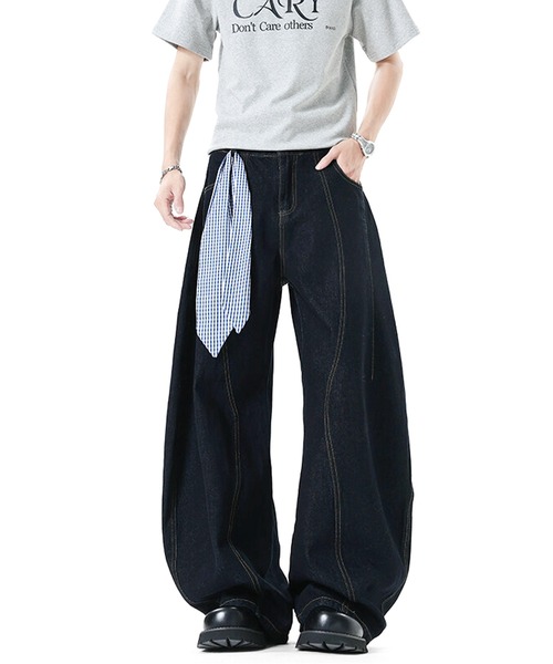 JOHNNY WOLF(ジョニーウルフ)の「MONEV スカーフ付き ワンウォッシュ ワイドバレル デニムパンツ(デニムパンツ・メンズ・ネイビー・L/M/S)」の11枚目の写真