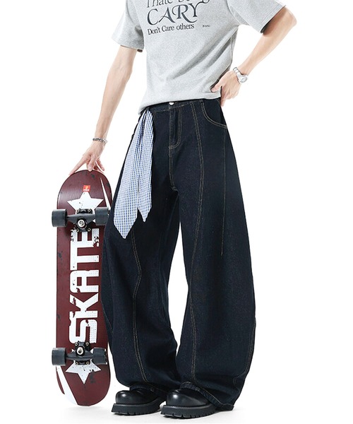 JOHNNY WOLF(ジョニーウルフ)の「MONEV スカーフ付き ワンウォッシュ ワイドバレル デニムパンツ(デニムパンツ・メンズ・ネイビー・L/M/S)」の8枚目の写真