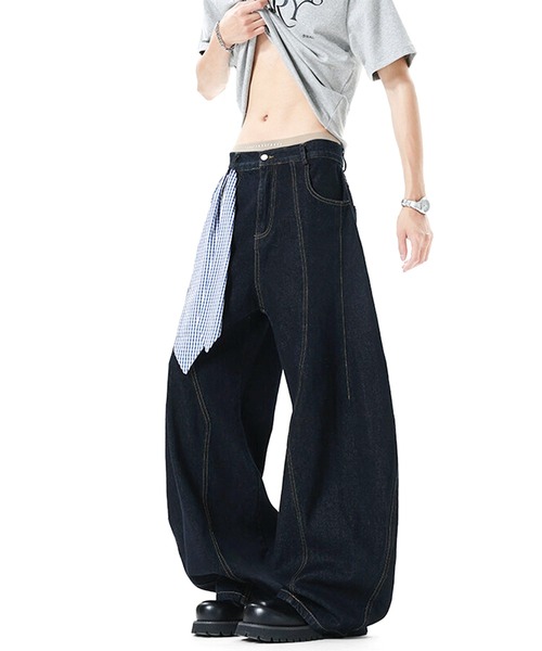 JOHNNY WOLF(ジョニーウルフ)の「MONEV スカーフ付き ワンウォッシュ ワイドバレル デニムパンツ(デニムパンツ・メンズ・ネイビー・L/M/S)」の9枚目の写真