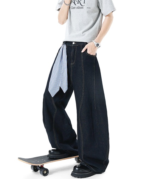 JOHNNY WOLF(ジョニーウルフ)の「MONEV スカーフ付き ワンウォッシュ ワイドバレル デニムパンツ(デニムパンツ・メンズ・ネイビー・L/M/S)」の10枚目の写真