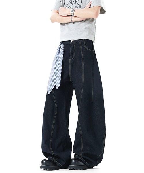 JOHNNY WOLF(ジョニーウルフ)の「MONEV スカーフ付き ワンウォッシュ ワイドバレル デニムパンツ(デニムパンツ・メンズ・ネイビー・L/M/S)」の12枚目の写真