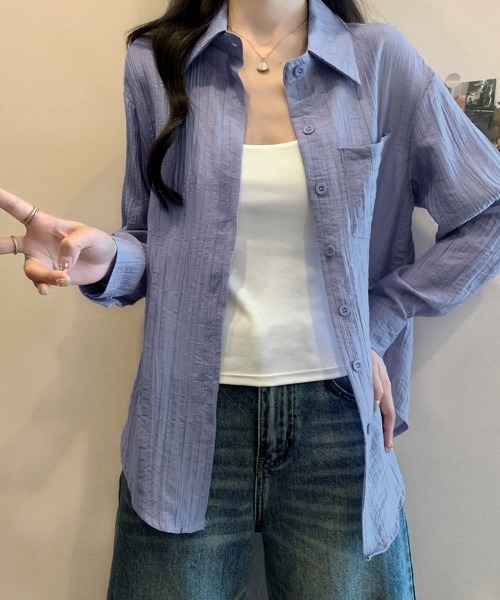 ONEP STAR(ワンピスター)の「シアー素材ベーシック長袖シャツ(シャツ/ブラウス・レディース・ホワイト/パープル/ブルー・MEDIUM/LARGE/X-LARGE)」の20枚目の写真