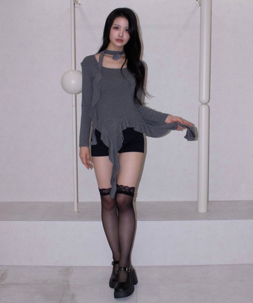 REINE NOIRE(レーヌノワール)の「bloom drape tops. / ブルーム ドレープ トップス(Tシャツ/カットソー・レディース・グレー・FREE)」の12枚目の写真