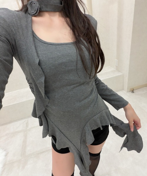 REINE NOIRE(レーヌノワール)の「bloom drape tops. / ブルーム ドレープ トップス(Tシャツ/カットソー・レディース・グレー・FREE)」の20枚目の写真