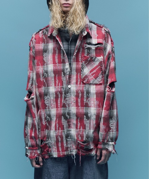 DANKE SCHON(ダンケシェーン)の「DankeSchon/ダンケシェーン/DAMAGE CHECK SHIRTS(シャツ/ブラウス・メンズ・レッド/ブルー/ブラック系その他・M/L)」の3枚目の写真