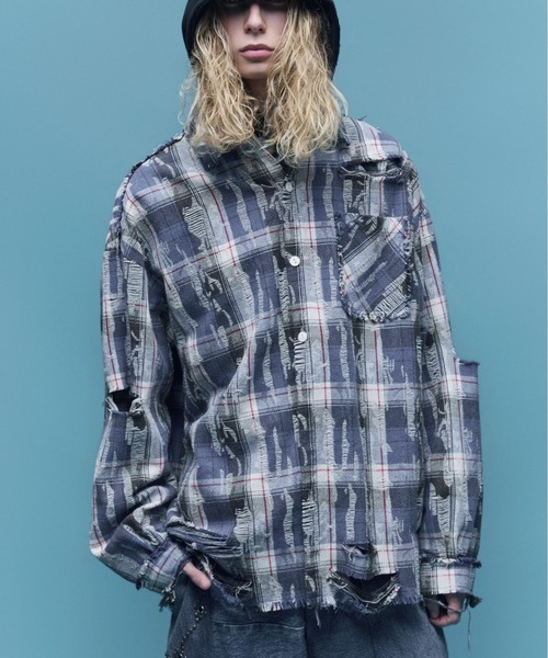 DANKE SCHON(ダンケシェーン)の「DankeSchon/ダンケシェーン/DAMAGE CHECK SHIRTS(シャツ/ブラウス・メンズ・レッド/ブルー/ブラック系その他・M/L)」の1枚目の写真