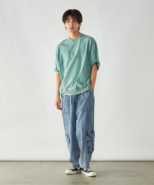 Purple&Yellow(パープルアンドイエロー)の「デニムバレルレッグカーゴパンツ(デニムパンツ・メンズ・ケミカルウォッシュ・L/M/S)」の3枚目の写真