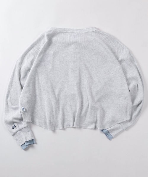 DISCUS(ディスカス)の「【71】【DISCUS/ディスカス】レディース ワッフル ヘンリーネック ロンT/袖フェイクレイヤード Tシャツ/裾ラウンド/前後差シルエット/綿100%(Tシャツ/カットソー・レディース・ブラック/オートミール/プラム・M)」の12枚目の写真