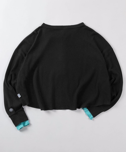 DISCUS(ディスカス)の「【71】【DISCUS/ディスカス】レディース ワッフル ヘンリーネック ロンT/袖フェイクレイヤード Tシャツ/裾ラウンド/前後差シルエット/綿100%(Tシャツ/カットソー・レディース・ブラック/オートミール/プラム・M)」の13枚目の写真
