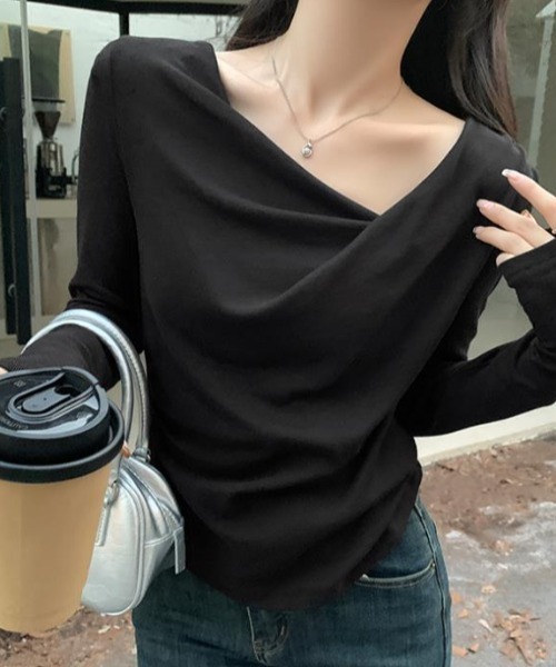 semplice(センプリチェ)の「カットソー【韓国ファッション】(Tシャツ/カットソー・レディース・キャメル/ブラック/ベージュ/ブルー/ピンク・F)」の19枚目の写真