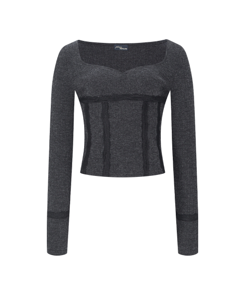 PLEASENOFOLLOW(プリーズノーフォロー)の「Suzan Heart-Neck Long Sleeve Top (Melange Charcoal)(Tシャツ/カットソー・レディース・その他・FREE)」の2枚目の写真