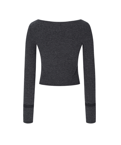 PLEASENOFOLLOW(プリーズノーフォロー)の「Suzan Heart-Neck Long Sleeve Top (Melange Charcoal)(Tシャツ/カットソー・レディース・その他・FREE)」の3枚目の写真