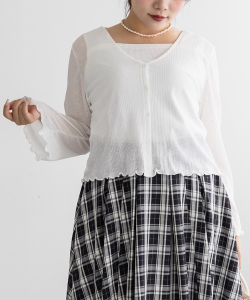 CLETTE(クレット)の「ベルスリーブシアーカーディガン(カーディガン/ボレロ・レディース・ブラック/オフホワイト/ピンク・LL/3L/4L)」の2枚目の写真