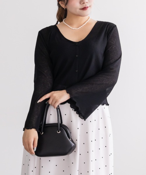 CLETTE(クレット)の「ベルスリーブシアーカーディガン(カーディガン/ボレロ・レディース・ブラック/オフホワイト/ピンク・LL/3L/4L)」の1枚目の写真