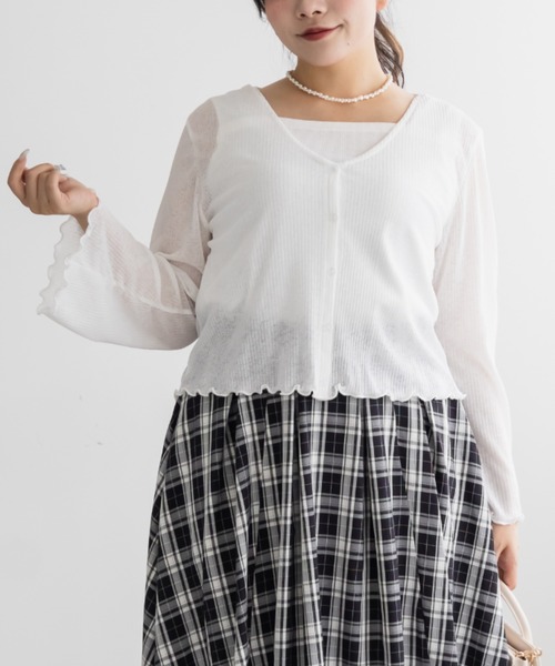CLETTE(クレット)の「ベルスリーブシアーカーディガン(カーディガン/ボレロ・レディース・ブラック/オフホワイト/ピンク・LL/3L/4L)」の4枚目の写真