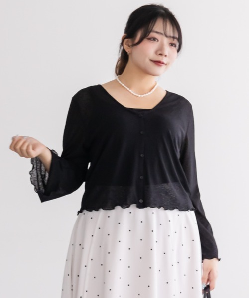 CLETTE(クレット)の「ベルスリーブシアーカーディガン(カーディガン/ボレロ・レディース・ブラック/オフホワイト/ピンク・LL/3L/4L)」の7枚目の写真
