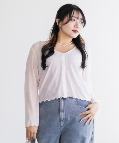 CLETTE(クレット)の「ベルスリーブシアーカーディガン(カーディガン/ボレロ・レディース・ブラック/オフホワイト/ピンク・LL/3L/4L)」の11枚目の写真