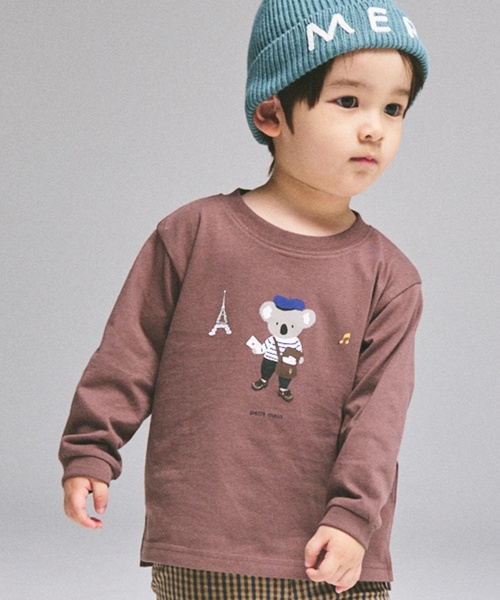 petit main(プティマイン)の「【WEB別注カラーあり】【プティプラ】BOYS長袖Tシャツ(Tシャツ/カットソー・キッズ・カラフル/クリーム/ブルー/レッド/モカ/オートミール/グリーン/キナリ/ダークブラウン・120cm/110cm/100cm/90cm/80cm)」の4枚目の写真