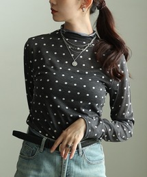 ドット柄シアーハイネックトップス