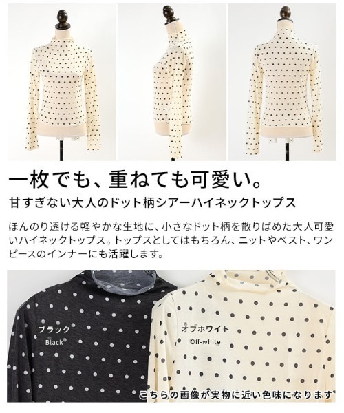 Sawa a la mode(サワアラモード)の「ドット柄シアーハイネックトップス(Tシャツ/カットソー・レディース・ブラック/オフホワイト・FREE)」の4枚目の写真