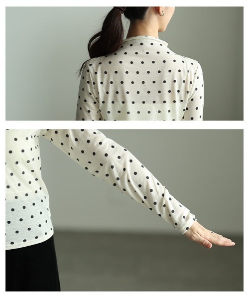 Sawa a la mode(サワアラモード)の「ドット柄シアーハイネックトップス(Tシャツ/カットソー・レディース・ブラック/オフホワイト・FREE)」の6枚目の写真