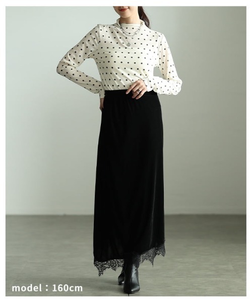 Sawa a la mode(サワアラモード)の「ドット柄シアーハイネックトップス(Tシャツ/カットソー・レディース・ブラック/オフホワイト・FREE)」の8枚目の写真