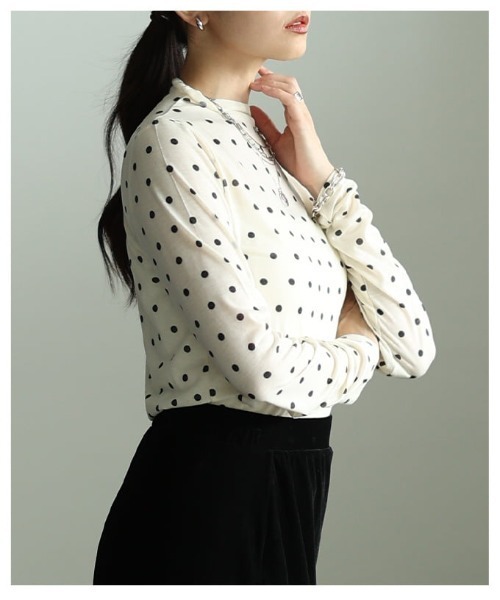 Sawa a la mode(サワアラモード)の「ドット柄シアーハイネックトップス(Tシャツ/カットソー・レディース・ブラック/オフホワイト・FREE)」の9枚目の写真