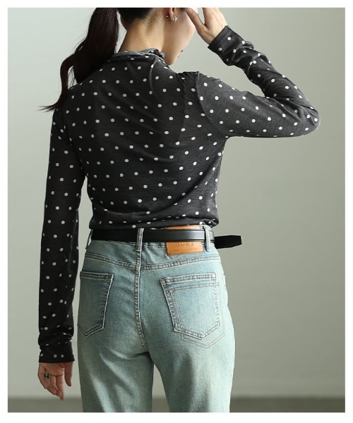 Sawa a la mode(サワアラモード)の「ドット柄シアーハイネックトップス(Tシャツ/カットソー・レディース・ブラック/オフホワイト・FREE)」の15枚目の写真