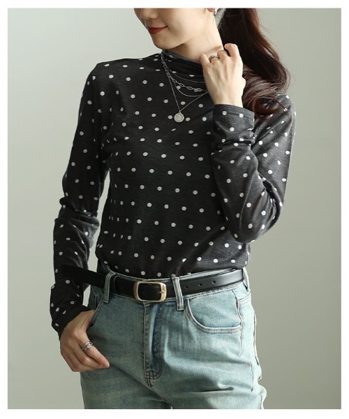 Sawa a la mode(サワアラモード)の「ドット柄シアーハイネックトップス(Tシャツ/カットソー・レディース・ブラック/オフホワイト・FREE)」の16枚目の写真
