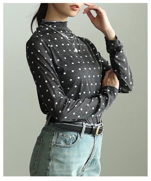 Sawa a la mode(サワアラモード)の「ドット柄シアーハイネックトップス(Tシャツ/カットソー・レディース・ブラック/オフホワイト・FREE)」の17枚目の写真
