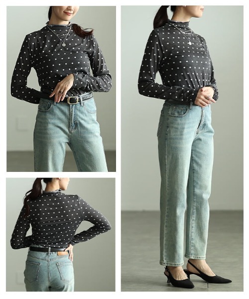 Sawa a la mode(サワアラモード)の「ドット柄シアーハイネックトップス(Tシャツ/カットソー・レディース・ブラック/オフホワイト・FREE)」の18枚目の写真