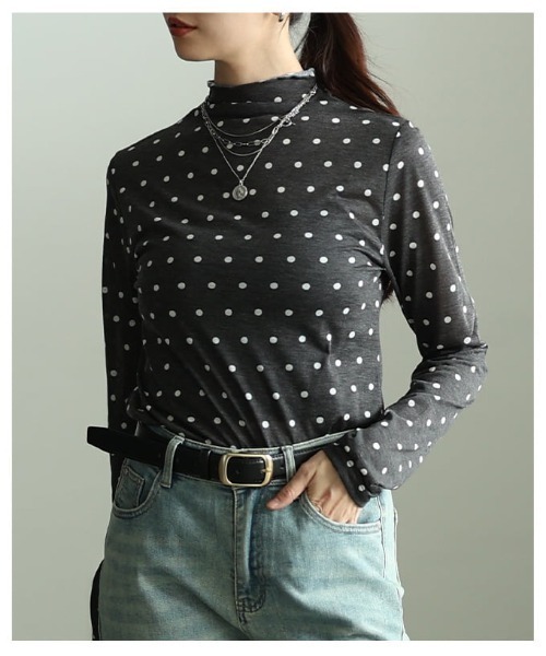 Sawa a la mode(サワアラモード)の「ドット柄シアーハイネックトップス(Tシャツ/カットソー・レディース・ブラック/オフホワイト・FREE)」の19枚目の写真