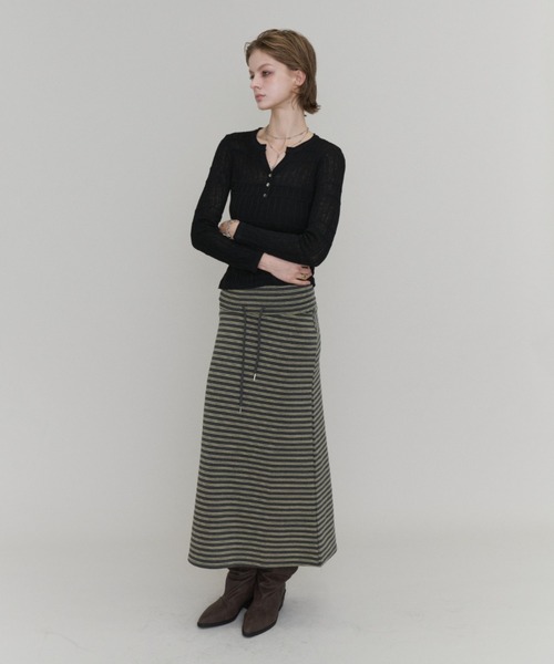 Rohwel（ローウェル）の「Sheer Random Rib Henley Top / シアーランダムリブヘンリートップ（カーディガン/ボレロ・レディース・グレー/ホワイト/ブラック・FREE）」の6枚目の写真