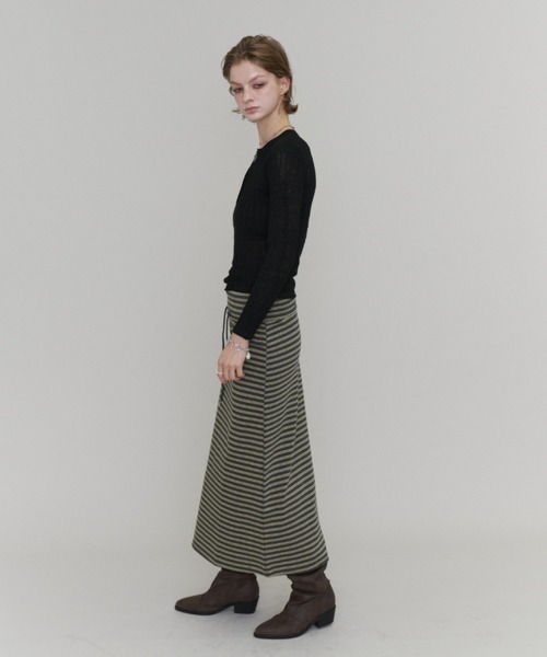 Rohwel（ローウェル）の「Sheer Random Rib Henley Top / シアーランダムリブヘンリートップ（カーディガン/ボレロ・レディース・グレー/ホワイト/ブラック・FREE）」の7枚目の写真