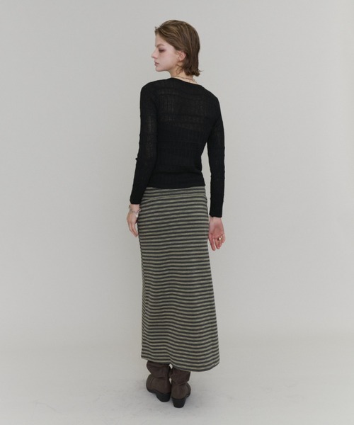 Rohwel（ローウェル）の「Sheer Random Rib Henley Top / シアーランダムリブヘンリートップ（カーディガン/ボレロ・レディース・グレー/ホワイト/ブラック・FREE）」の8枚目の写真