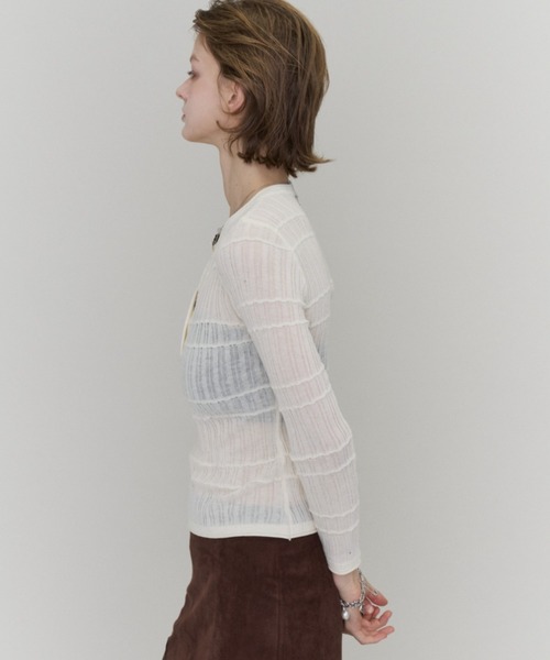 Rohwel（ローウェル）の「Sheer Random Rib Henley Top / シアーランダムリブヘンリートップ（カーディガン/ボレロ・レディース・グレー/ホワイト/ブラック・FREE）」の14枚目の写真