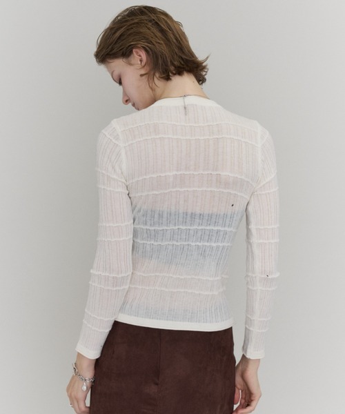 Rohwel（ローウェル）の「Sheer Random Rib Henley Top / シアーランダムリブヘンリートップ（カーディガン/ボレロ・レディース・グレー/ホワイト/ブラック・FREE）」の15枚目の写真