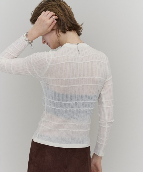 Rohwel（ローウェル）の「Sheer Random Rib Henley Top / シアーランダムリブヘンリートップ（カーディガン/ボレロ・レディース・グレー/ホワイト/ブラック・FREE）」の16枚目の写真
