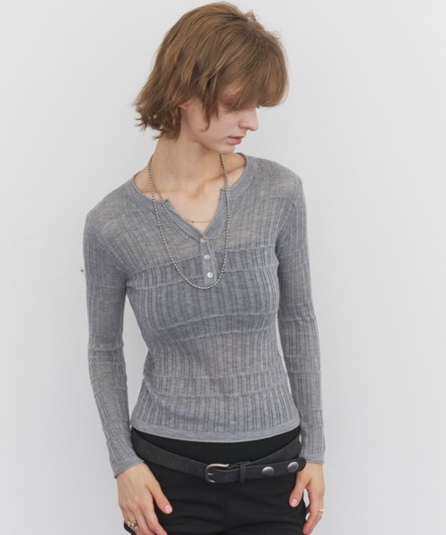 Rohwel（ローウェル）の「Sheer Random Rib Henley Top / シアーランダムリブヘンリートップ（カーディガン/ボレロ・レディース・グレー/ホワイト/ブラック・FREE）」の22枚目の写真