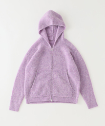 MOHAIR MIX KNIT ZIPUP HOODIE WAFFLE