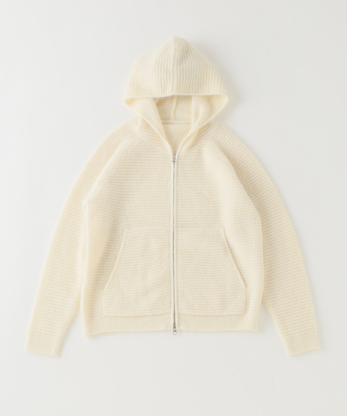 PULP/417EDIFICE(パルプフォーワンセブンエディフィス)の「MOHAIR MIX KNIT ZIPUP HOODIE WAFFLE(カーディガン/ボレロ・メンズ・パープル/ホワイト・1/2)」の1枚目の写真