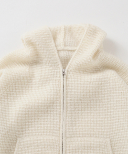PULP/417EDIFICE(パルプフォーワンセブンエディフィス)の「MOHAIR MIX KNIT ZIPUP HOODIE WAFFLE(カーディガン/ボレロ・メンズ・パープル/ホワイト・1/2)」の4枚目の写真
