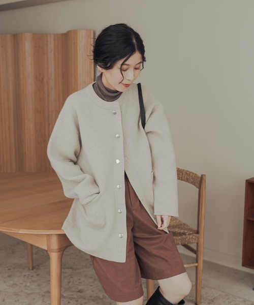 URBAN RESEARCH DOORS(アーバンリサーチドアーズ)の「ハミルトンウールニットミドルコート(その他アウター・レディース・ブラウン/ライトベージュ・FREE)」の1枚目の写真