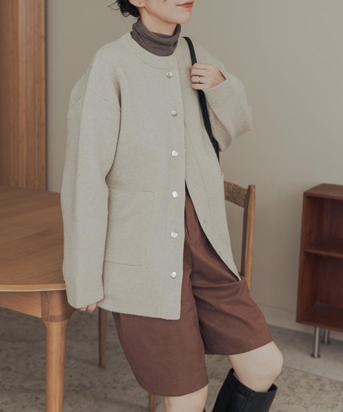 URBAN RESEARCH DOORS(アーバンリサーチドアーズ)の「ハミルトンウールニットミドルコート(その他アウター・レディース・ブラウン/ライトベージュ・FREE)」の7枚目の写真