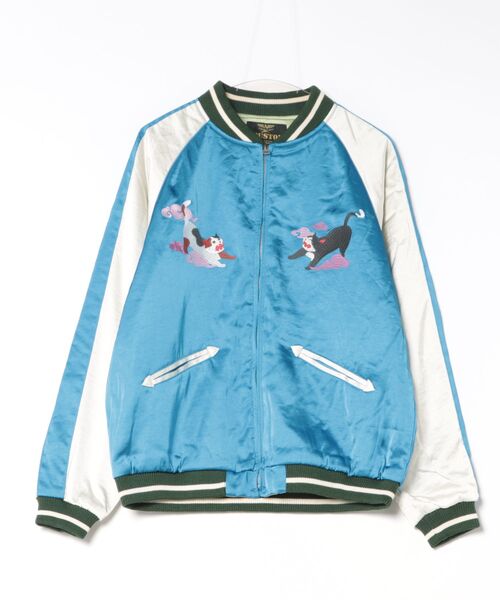 HOUSTON（ヒューストン）の「HOUSTON（ヒューストン）RAYON SOUVENIA JKT(百猫）/百猫 レーヨンスーベニアジャケット/スカジャン（スカジャン・メンズ・グリーン/ブラック/ブルー・XL/L/M）」の3枚目の写真