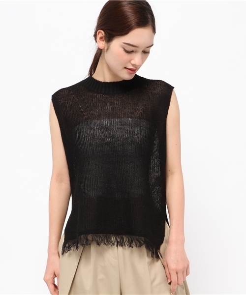 ROPE' PICNIC(ロペピクニック)の「ラミーコットンニットベスト(ベスト・レディース・ブラック/ホワイト/ダークブラウン・38)」の1枚目の写真