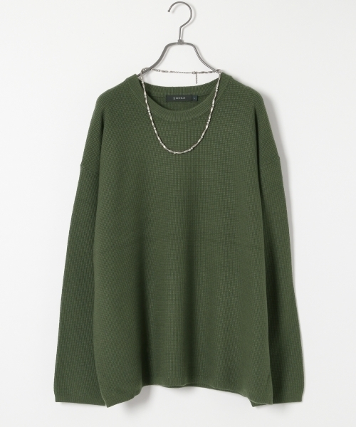 RAGEBLUE（レイジブルー）の「【発熱素材】ドロップショルダーニットクルー/734975（ニット/セーター・メンズ・ネイビー/グレー系その他/オリーブ/ブラック・MEDIUM/LARGE）」の3枚目の写真