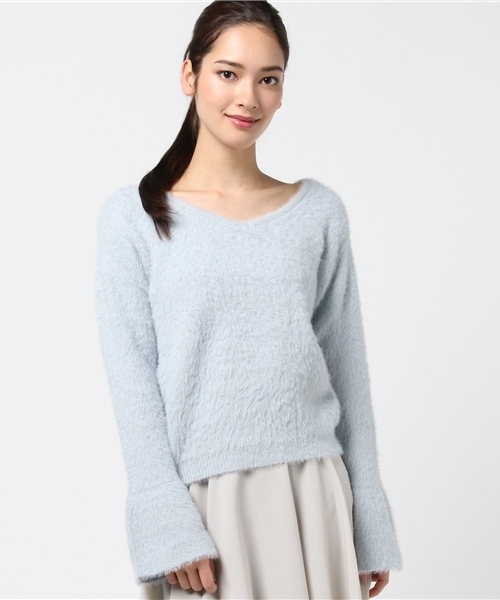 rps（アールピーエス）の「レースアップフェザーＶネックプルオーバー/バックシャンニット（ニット/セーター・レディース・サックスブルー/ライトグレー/ピンク/オフホワイト・M）」の13枚目の写真